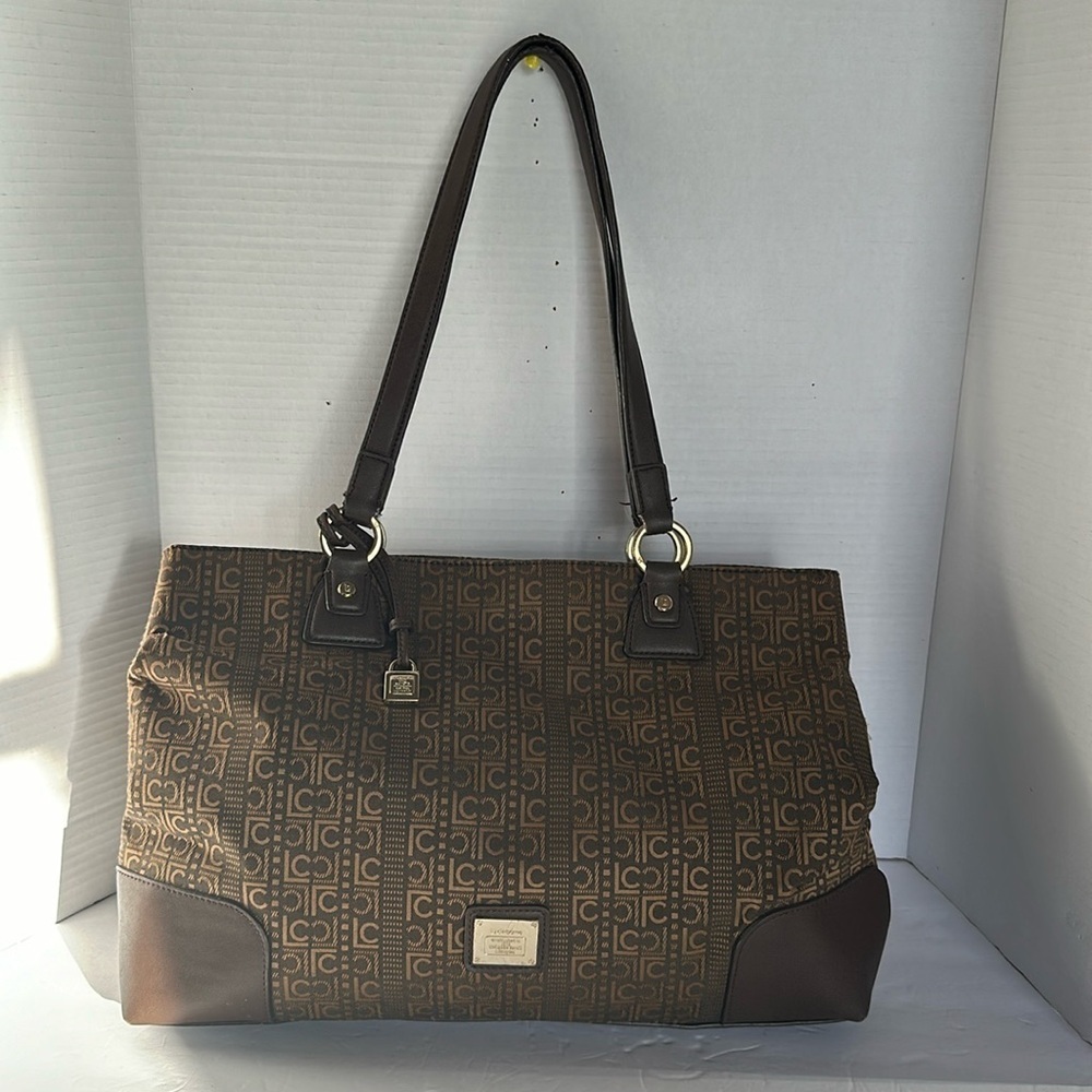 Liz Claiborne Monogram Tote Bag - Brown & Gold - Classic Style